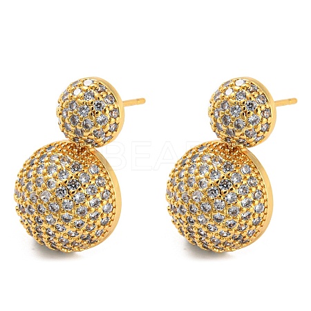 Brass Micro Pave Clear Cubic Zirconia Half Round Dangle Stud Earrings EJEW-Q785-14G-1