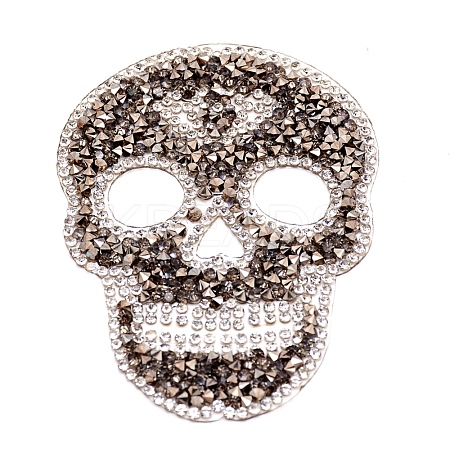 Skull Rhinestone Patches DIY-WH0199-35C-1