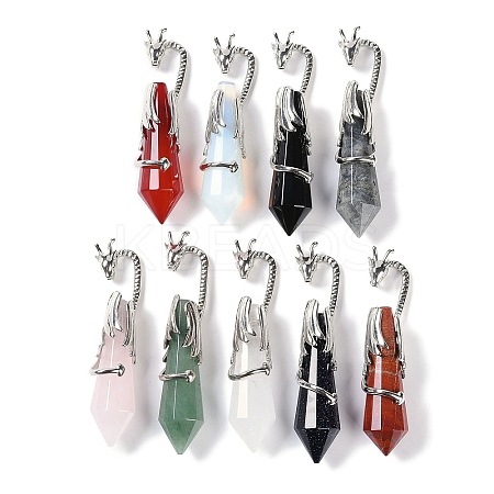 Natural & Synthetic Mixed Gemstone Faceted Pointed Bullet Big Pendants G-L524-19P-1