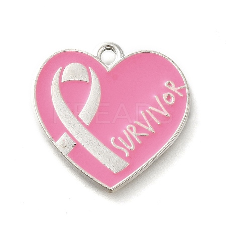 Breast Cancer Pink Awareness Ribbon Theme Alloy Enamel Pendants X-ENAM-C026-01F-S-1