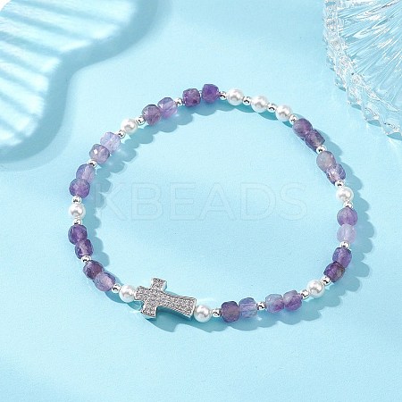 Natural Amethyst Beaded Stretch Bracelets BJEW-JB13199-03-1