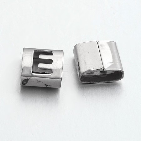 Tarnish Resistant Letter Style 201 Stainless Steel Square Slide Charms STAS-L132-25-1