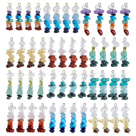 48Pcs 12 Styles Chip Natural & Synthetic Gemstone Pendants PALLOY-FH00056-1