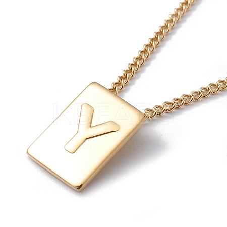 Stainless Steel Initial Letter Rectangle Pendant Necklace for Men Women LS-NJEW-E090-01G-25-1