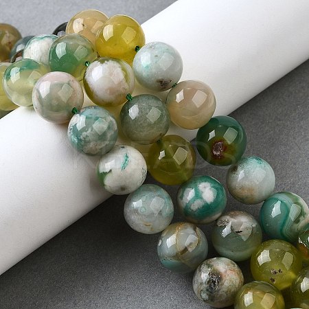Natural Green Cherry Blossom Agate Beads Strands G-NH0061-A01-12mm-1