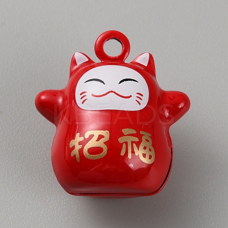 Lucky Cat Shapes Baking Paint Brass Pendants KK-WH0081-69D-1