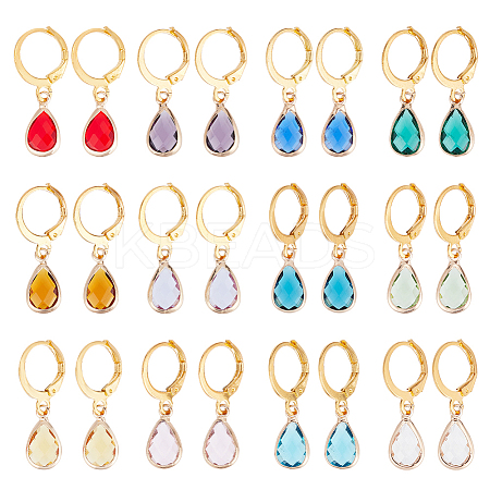 12 Pairs 12 Colors Glass Teardrop Leverback Earrings EJEW-AB00002-1