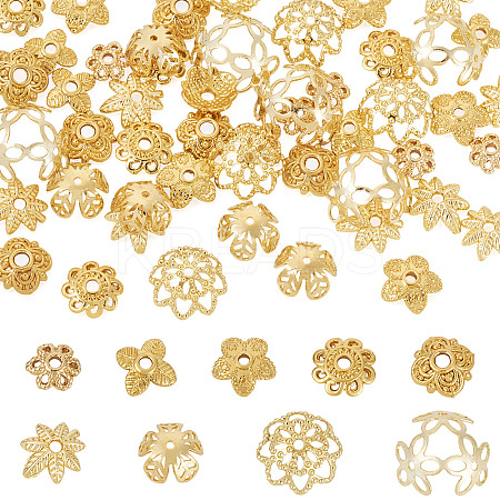 54Pcs 9 Styles Brass Bead Caps KK-TA0003-43-1