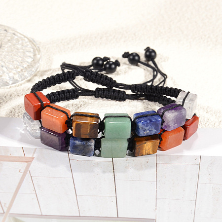 Natural Quartz Crystal & Amethyst & Sodalite & Green Aventurine & Red Aventurine & Tiger Eye & Red Jasper Cuboid Beaded Braided Bead Bracelets FS-WGE3E5A-03-1