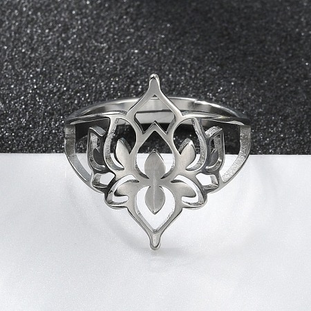 Non-Tarnish 304 Stainless Steel Hollow Out Flower Adjustable Ring LS-RJEW-T027-03P-1