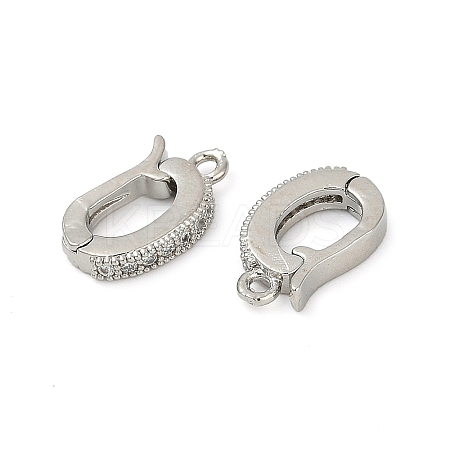 Oval Brass Micro Pave Clear Cubic Zirconia Fold Over Clasps KK-H202-12P-1