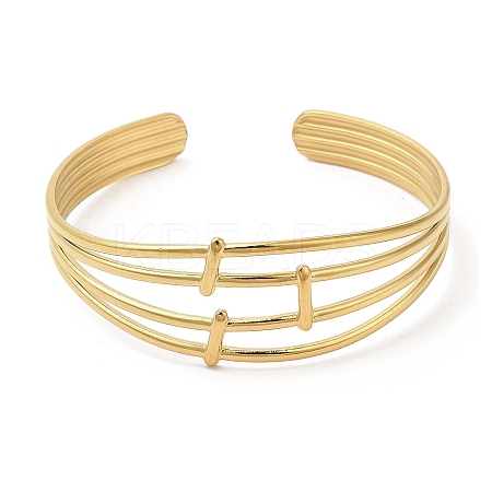 Ion Plating(IP) 304 Stainless Steel Multi Line Cuff Bangles for Women BJEW-L682-006G-1