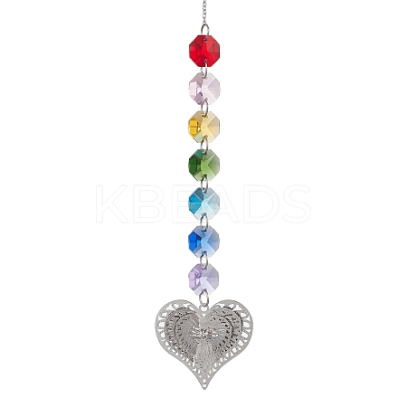 Glass Octagon Beaded Hanging Ornaments HJEW-JM01760-02-1