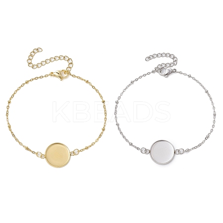 2Pcs 2 Colors 304 Stainless Steel Round Cabochon Setting Bracelets BJEW-JB11090-1