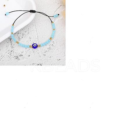 1Pc Adjustable Glass Evil Eye Braided Bead Bracelets for Women Men BJEW-DJ0001-07D-1