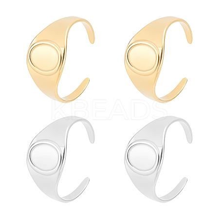 4Pcs 2 Colors Ion Plating(IP) 304 Stainless Steel Oval Chunky Open Cuff Ring Findings RJEW-UN0001-23-1