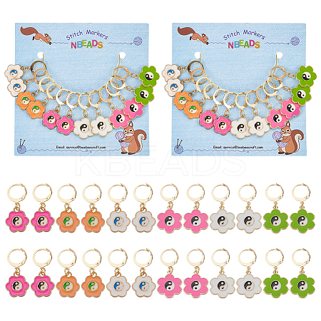 Alloy Enamel Flower with Yin Yang Charm Locking Stitch Markers HJEW-PH01723-1