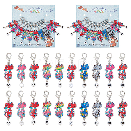 Alloy Enamel Cat with Number Pendant Locking Stitch Markers HJEW-PH01883-1