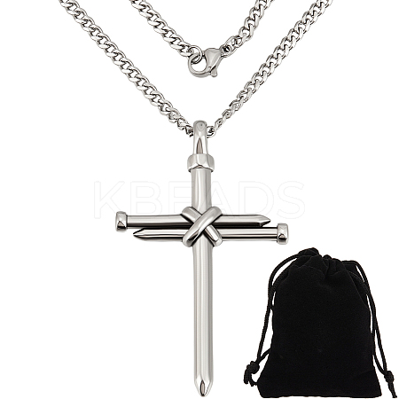 DIY 304 Stainless Steel Nail Cross Pendant Necklace Making Kits DIY-BBC0002-32P-1