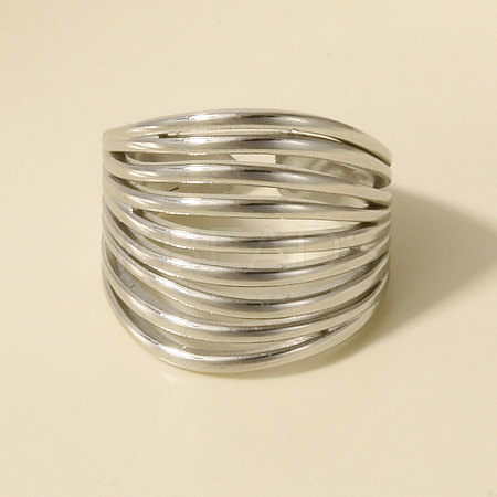 Geometric Multi-layer 304 Stainless Steel Adjustable Cuff Open Rings for Women PC6730-1-1