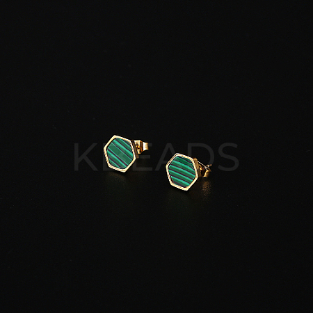 Synthetic Malachite Hexagon Stud Earrings HM7952-1-1