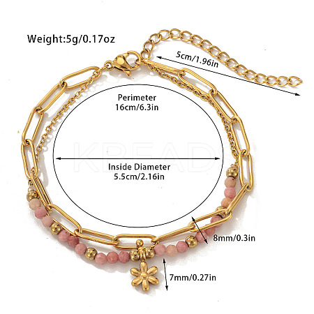 304 Stainless Steel & Natural Rhodochrosite Beaded Double Layer Bracelets FS-WG81BCE-01-1