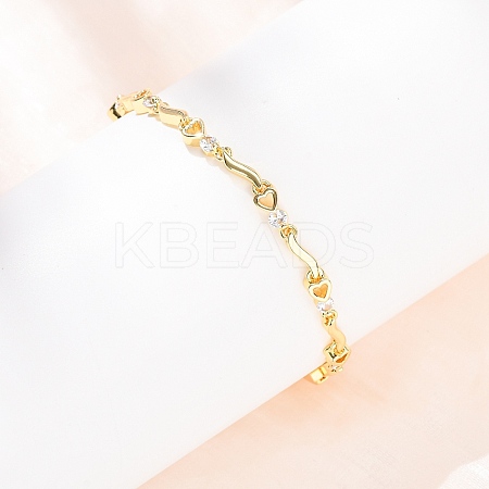 Brass Micro Pave Clear Cubic Zirconia Link Chain Bracelets for Women BJEW-D387-02G-1