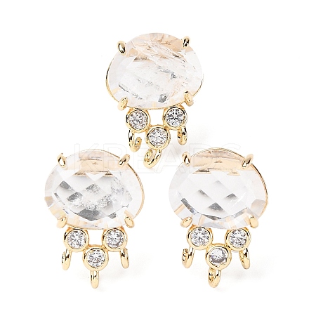 Brass Micro Pave Cubic Zirconia Stud Earring Findings with Natural Quartz Crystal KK-Z096-05G-08-1