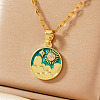 Brass Green Enamel 3D Flat Round Sky Sun Pendant Necklaces AR2379-2-1
