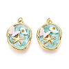 304 Stainless Steel and Enamel Resin ABS Imitation Pearl Porcelain Glitter Powder Pendants STAS-T069-83-1