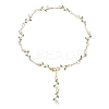 Brass Micro Pave Green Cubic Zirconia & Imitation Pearl Flower Branch Link Chain Necklaces for Women NJEW-JN05309-4