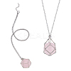 2Pcs Brass Macrame Pouch Natural Rose Quartz Round Inside Pendant Necklaces NJEW-PH01597-1