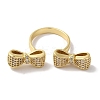 Bowknot Brass Micro Pave Clear Cubic Zirconia Open Cuff Rings for Women LS-RJEW-C098-15G-2