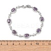 Oval Brass Micro Pave Cubic Zirconia Link Chain Bracelets for Women BJEW-D387-04P-7