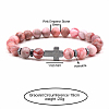 8MM Round Dyed Natural Imperial Jasper Beaded Stretch Bracelets with Synthetic Non-magnetic Hematite Cross FA1012-4-2
