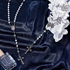 2Pcs White Round Glass Pearl Rosary Bead Necklaces NJEW-GO0001-13-3