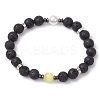 Round Natural Lava Rock & Cat Eye Beads Stretch Bracelets for Women BJEW-JB10986-3