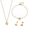 Heart 304 Stainless Steel Micro Pave Cubic Zirconia Pendant Necklaces & Bracelets & Stud Earrings Sets for Women SJEW-C004-13G-01-1