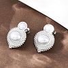 304 Stainless Steel ABS Plastic Imitation Pearl Oval Stud Earrings EJEW-Z141-01P-3