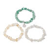 3Pcs 3 Styles Natural White Moonstone & Citrine & Green Aventurine Chips Stretch Bracelets Sets BJEW-JB11076-04-4