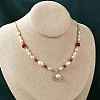 Brass Glass & Pearl Teardrop Pendant Necklaces NJEW-P325-01G-3