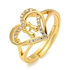 Heart with Letter Rack Plating Brass Micro Pave Clear Cubic Zirconia Adjustable Rings for Women RJEW-I105-01G-H-1