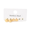 3 Pairs Ocean Series 304 Stainless Steel Starfish & Shell Shape Stud Earrings EJEW-K268-92G-4