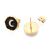 Nuggets with Moon 304 Stainless Steel Enamel Stud Earrings EJEW-T047-19G-2