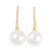 Rack Plating Brass Cubic Zirconia ABS Pearl Earring Hooks EJEW-S219-16G-01-1