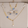 Flower Stainless Steel & Plastic Pearl Pendant Slider Necklace & Stud Dangle Earring & Link Bracelet FS-WG91D37-01-3