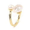 Natural Pearl Teardrop Open Cuff Ring with Clean Cubic Zirconia RJEW-K090-01G-2