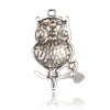 Antique Silver Alloy Rhinestone Owl Pendants for Halloween Jewelry ALRI-J060-01AS-2