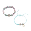 2Pcs 2 Style Natural Lava Rock & Synthetic Hematite Stretch Bracelets Set with Alloy Shell BJEW-JB08028-4
