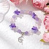 Natural Aquamarine & Rose Quartz & Amethyst Round Beaded Charm Bracelets BJEW-TA00615-01-1